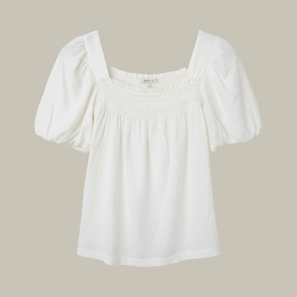 Angels Forever Young Cream Smocked Square Neck Short Puff Sleeve Blouse Large